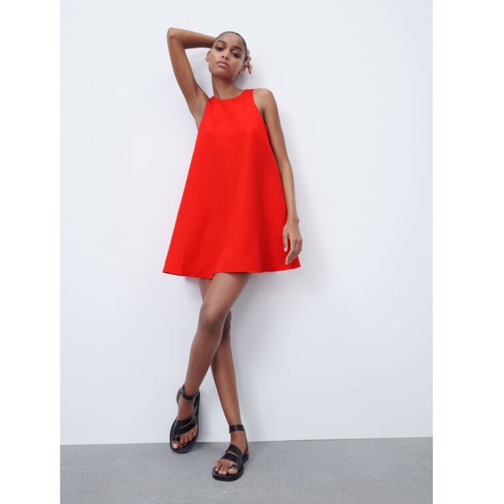 Zara Coral Linen Dress
